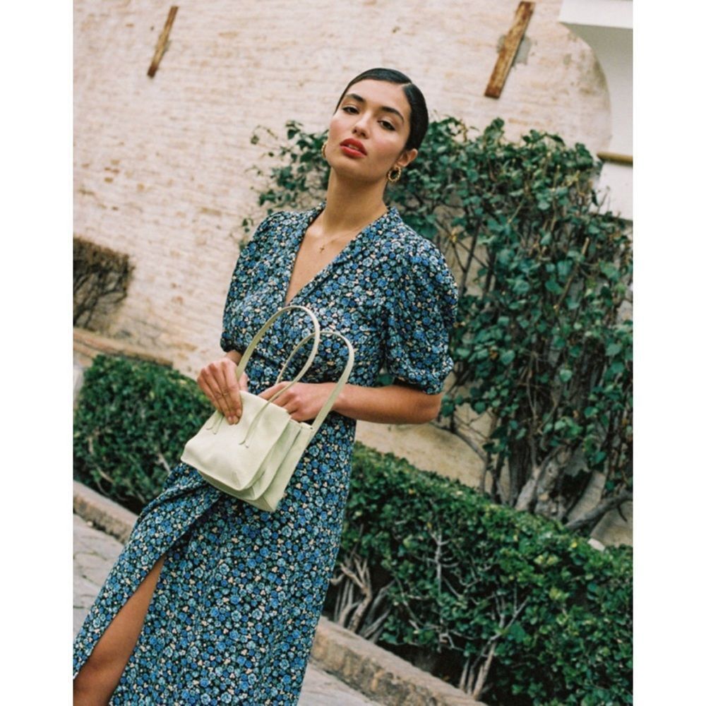 SOLD Rouje Louisa Midi Wrap Dress - Blue Floral